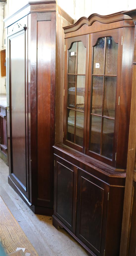 Georgian style mahogany standing corner cupboard & mahogany corner wardrobe(-)